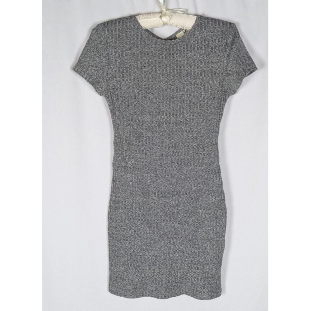 ya Los Angeles Dress M Womens Gray Ribbed Knit Short Sleeve Cut Out Back Bodycon